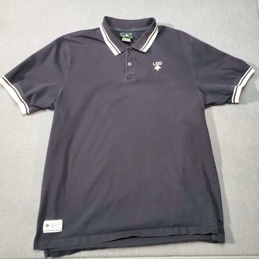 LRG Shirt Mens Large Black White Accent Trim Polo Y2K Short Sleeve 90s Hip Hop
